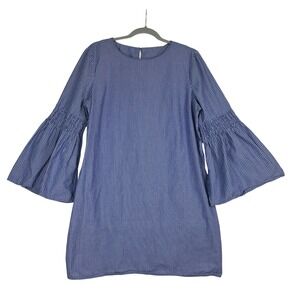 BeachLunchLounge Striped Dress Womens L Blue Bell Sleeve Coastal Boho Preppy